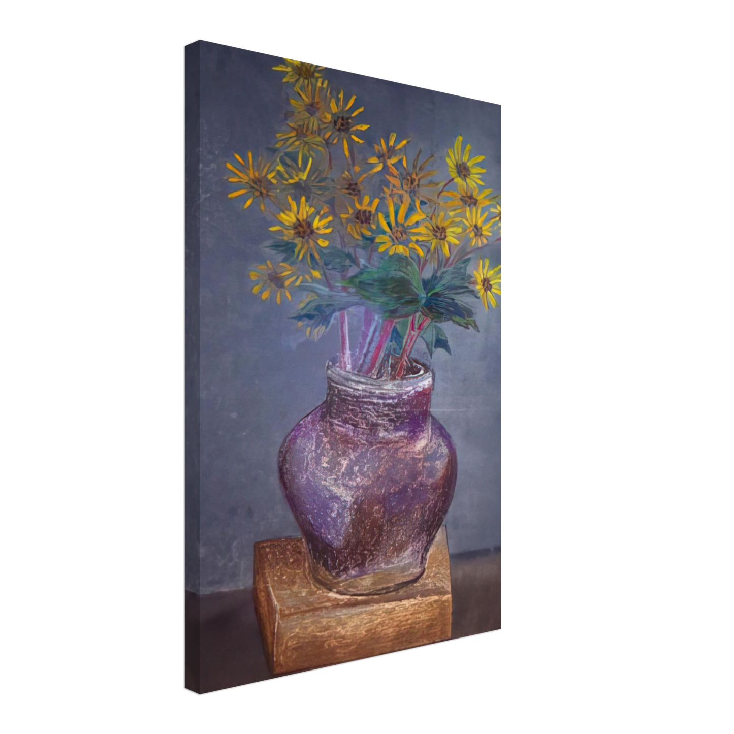 Morris Graves - Homemade Painting of a Homemade Bouquet of Sand Dune Daisies in a Homemade Vase - 1982 Canvas - 70x100 cm / 28x40 inches-canvas