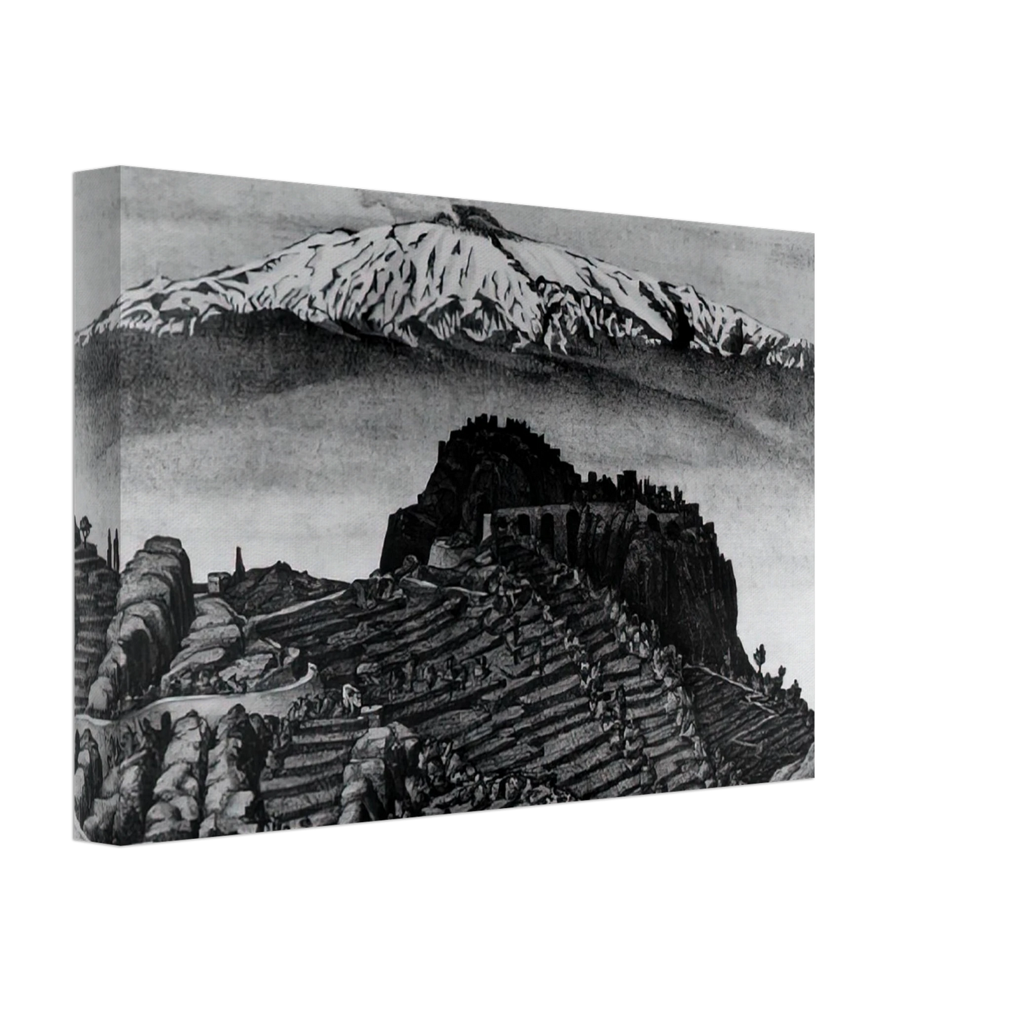 MC Escher - CASTEL MOLA AND MOUNT ETNA SICILY DECEMBER 1932 1932 Canvas - 40x60 cm / 16x24 inches-canvas