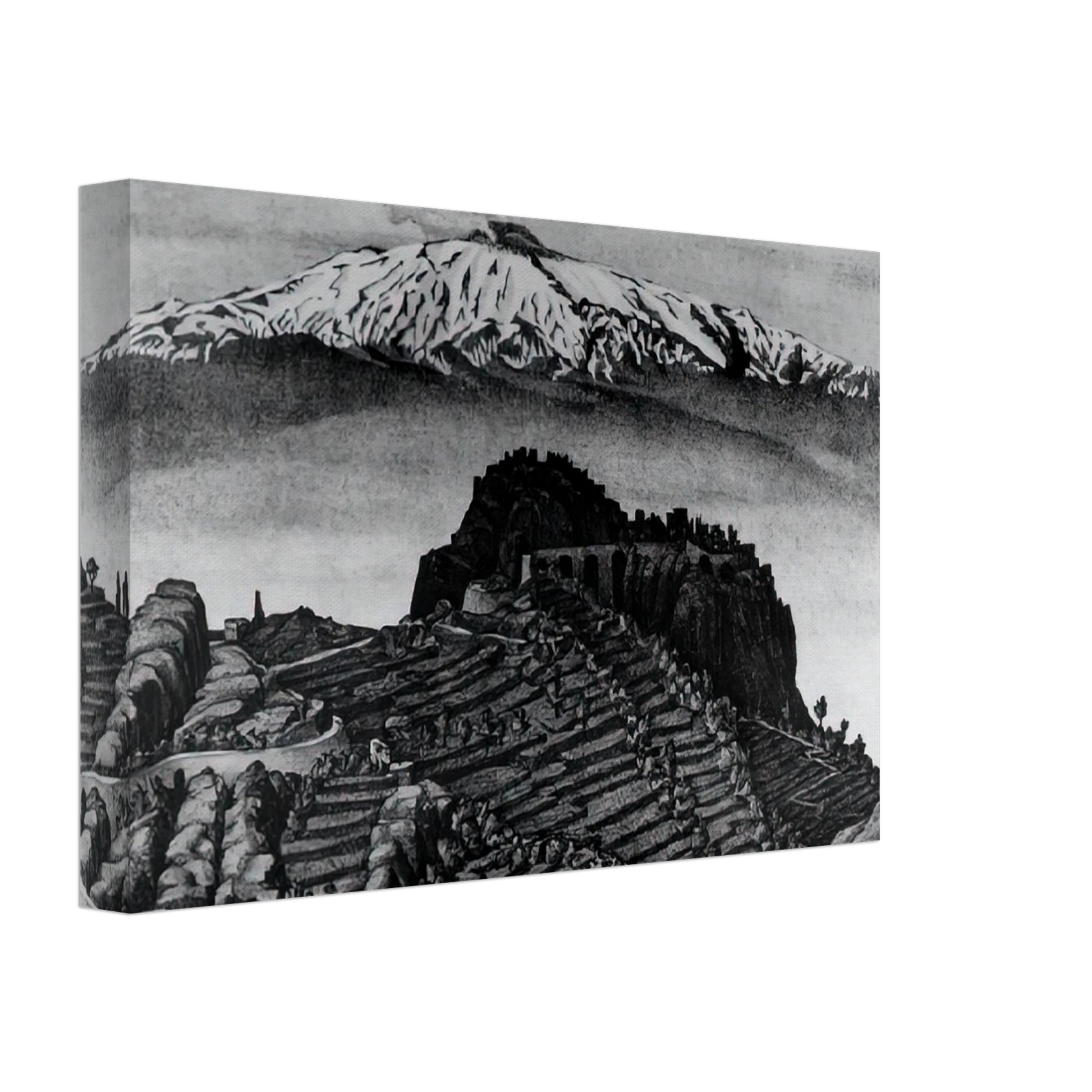MC Escher - CASTEL MOLA AND MOUNT ETNA SICILY DECEMBER 1932 1932 Canvas - 40x60 cm / 16x24 inches-canvas