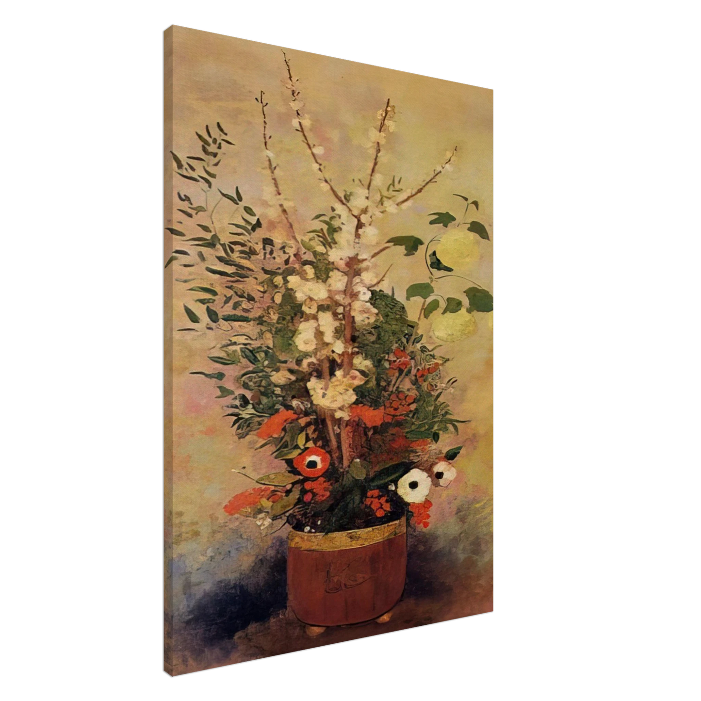Odilon Redon - VASE OF FLOWERS WITH BRANCHES OF A FLOWERING APPLE TREE Canvas - 20x30 cm / 8x12 inches-canvas