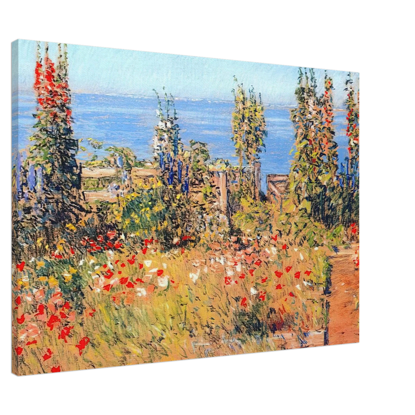 Childe Hassam - Hollyhocks, Isles of Shoals Canvas - 20x30 cm / 8x12 inches-canvas