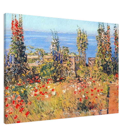 Childe Hassam - Hollyhocks, Isles of Shoals Canvas - 20x30 cm / 8x12 inches-canvas