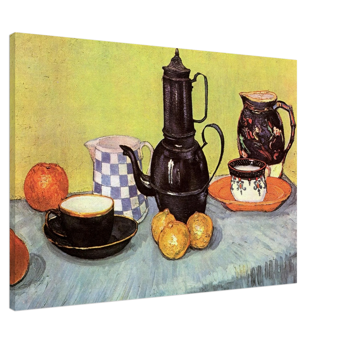 Vincent van Gogh - Still Life with Blue Enamel Coffeepot, Earthenware and Fruit Canvas - 20x30 cm / 8x12 inches-canvas