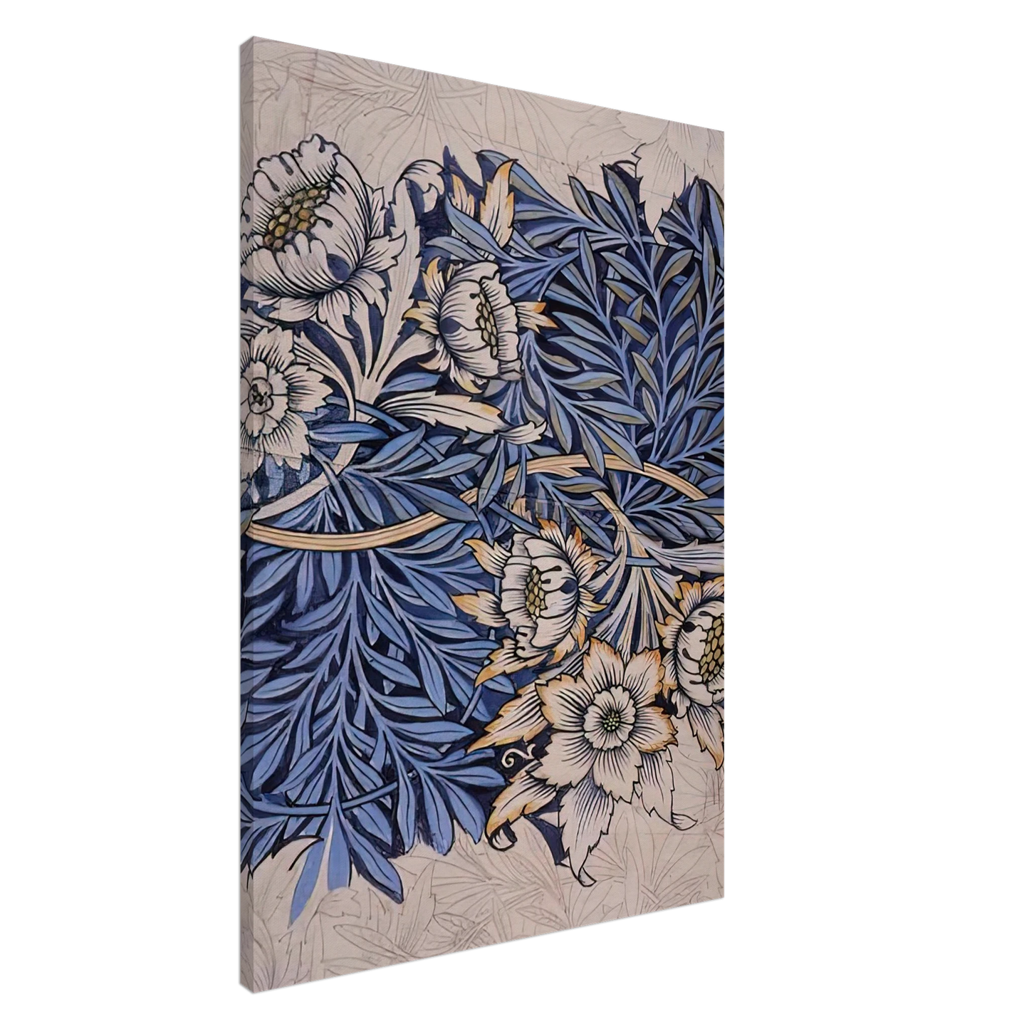William Morris - DESIGN FOR TULIP AND WILLOW INDIGO DISCHARGE WOOD BLOCK PRINTED FABRIC 1873 Canvas - 20x30 cm / 8x12 inches-canvas