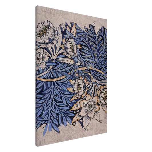 William Morris - DESIGN FOR TULIP AND WILLOW INDIGO DISCHARGE WOOD BLOCK PRINTED FABRIC 1873 Canvas - 20x30 cm / 8x12 inches-canvas