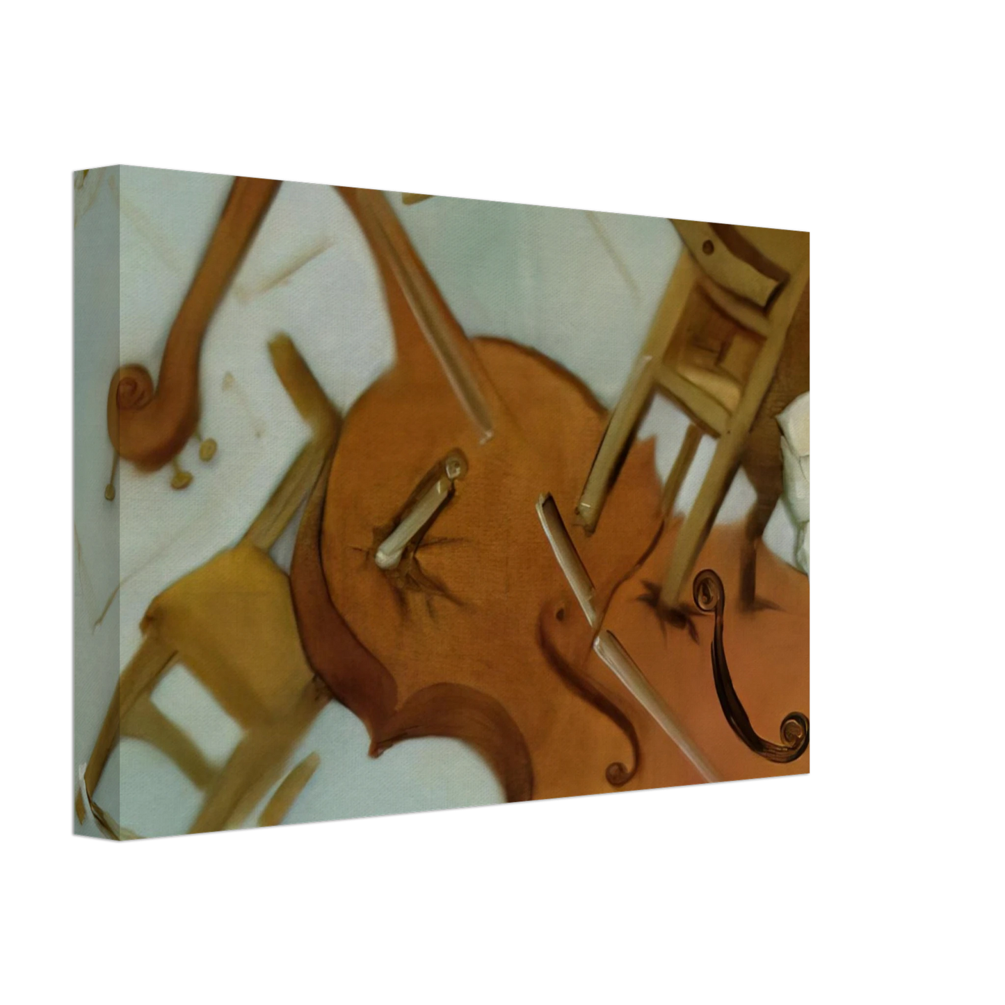 Salvador Dali - BED CHAIR AND BEDSIDE TABLE FEROCIOUSLY ATTACKING A CELLO Canvas - 40x60 cm / 16x24 inches-canvas