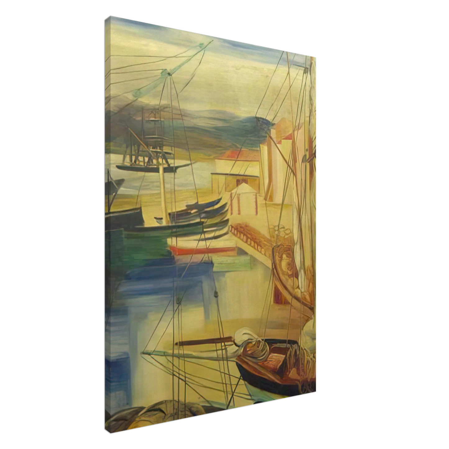 Moise Kisling - SHIPS MOORED ALONG THE DOCKS Canvas - 20x30 cm / 8x12 inches-canvas