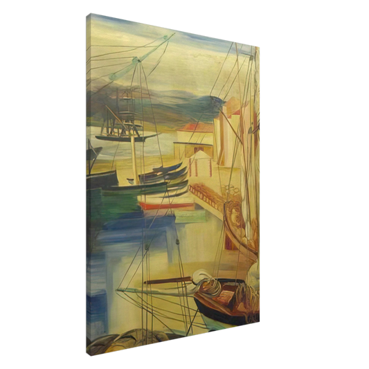 Moise Kisling - SHIPS MOORED ALONG THE DOCKS Canvas - 20x30 cm / 8x12 inches-canvas