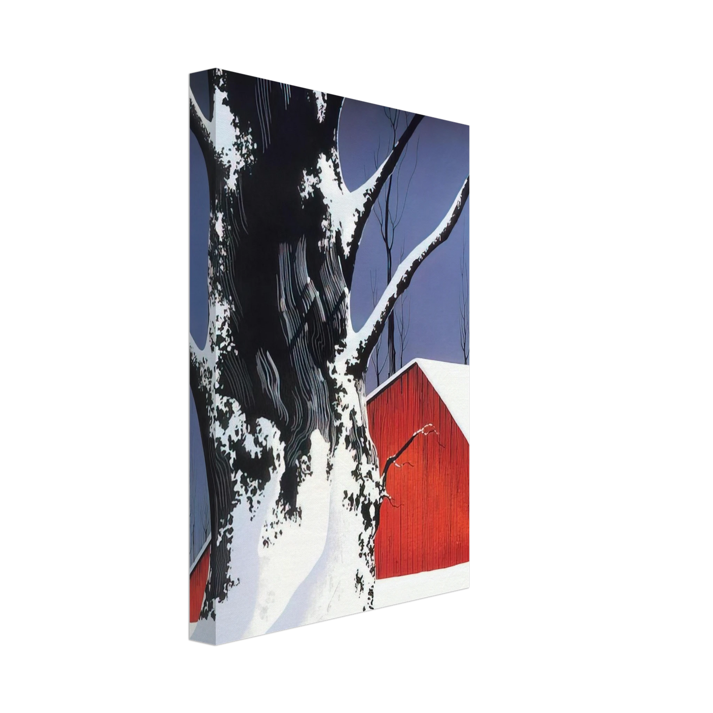 Eyvind Earle - Red Barn and Tree Snow Canvas - 70x100 cm / 28x40 inches-canvas