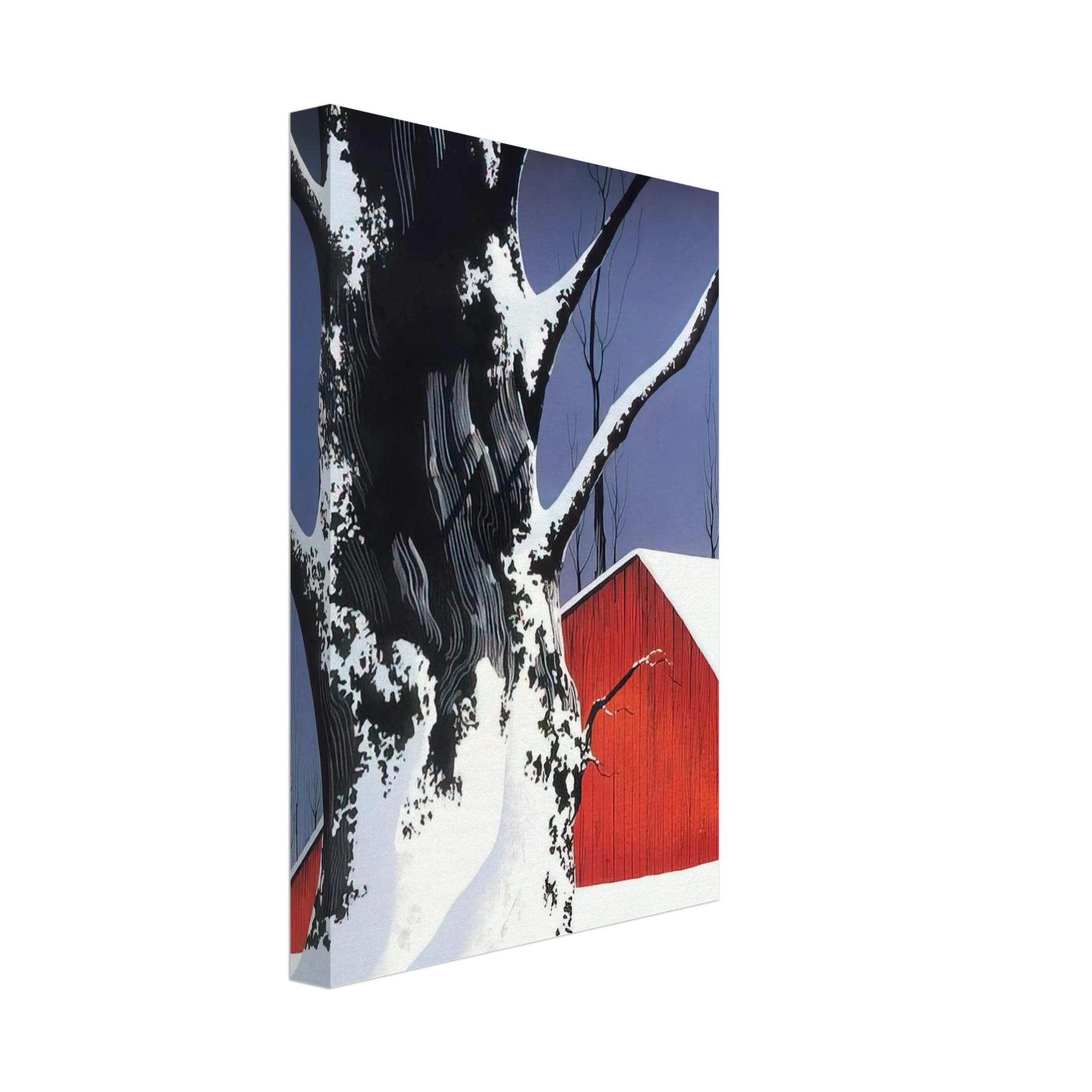 Eyvind Earle - Red Barn and Tree Snow Canvas - 70x100 cm / 28x40 inches-canvas