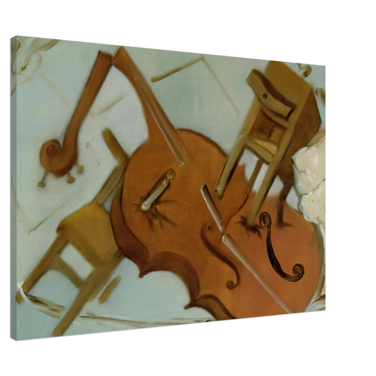 Salvador Dali - BED CHAIR AND BEDSIDE TABLE FEROCIOUSLY ATTACKING A CELLO Canvas - 20x30 cm / 8x12 inches-canvas