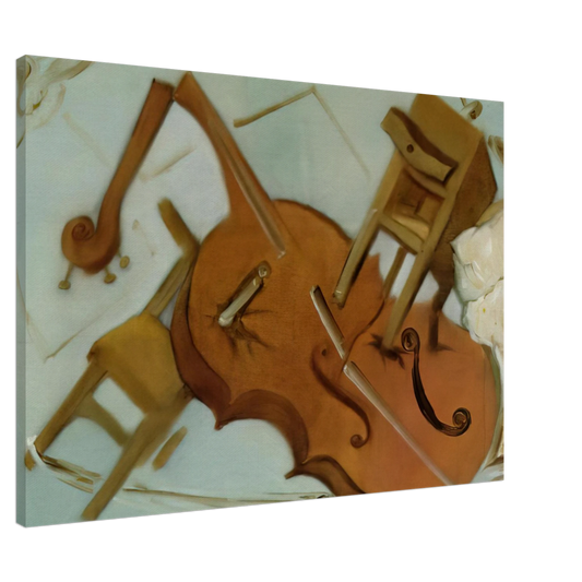 Salvador Dali - BED CHAIR AND BEDSIDE TABLE FEROCIOUSLY ATTACKING A CELLO Canvas - 20x30 cm / 8x12 inches-canvas