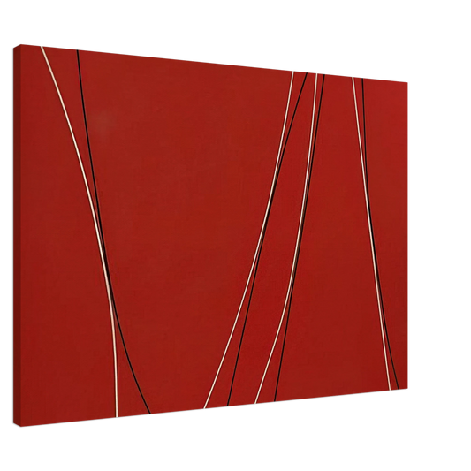 Lorser Feitelson - Untitled Black and White Lines on Red Background - 1965 Canvas - 20x30 cm / 8x12 inches-canvas
