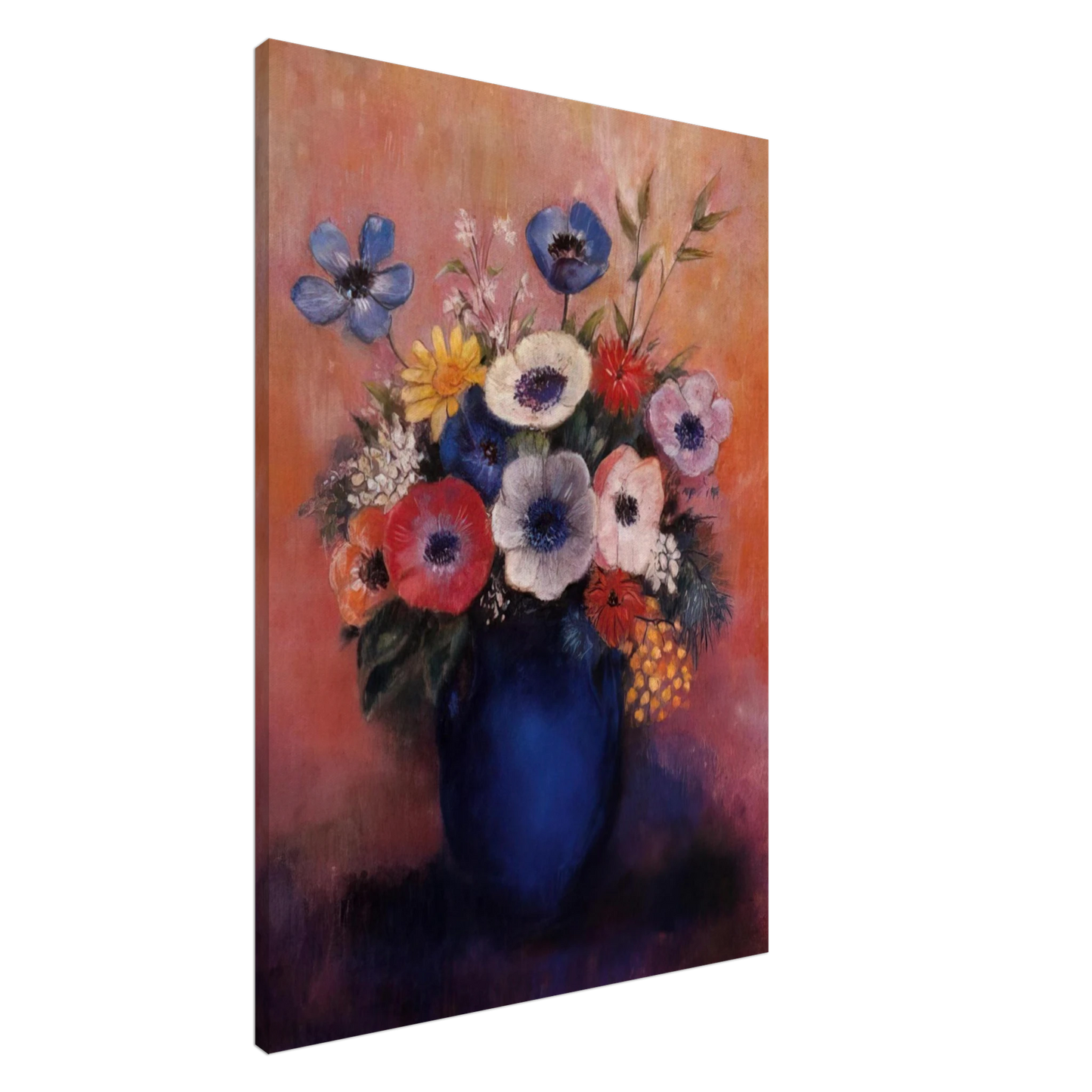 Odilon Redon - BOUQUET OF FLOWERS IN A BLUE VASE 1 Canvas - 20x30 cm / 8x12 inches-canvas