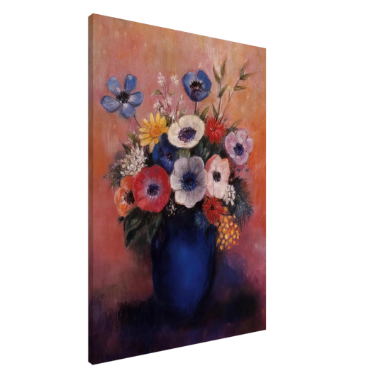 Odilon Redon - BOUQUET OF FLOWERS IN A BLUE VASE 1 Canvas - 20x30 cm / 8x12 inches-canvas
