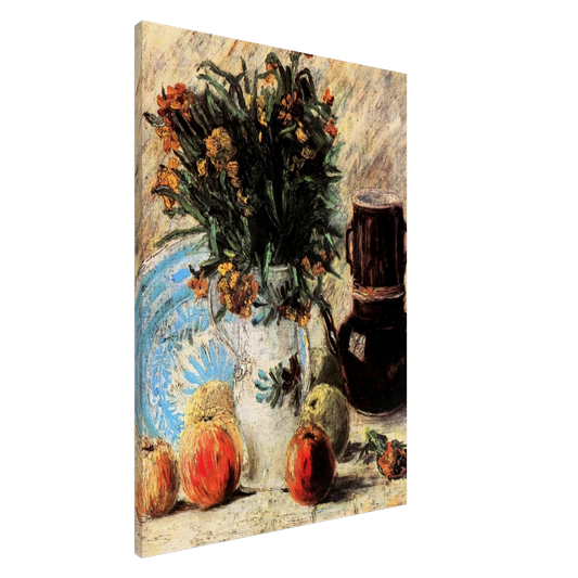 Vincent van Gogh - Vase with Flowers, Coffeepot and Fruit Canvas - 20x30 cm / 8x12 inches-canvas
