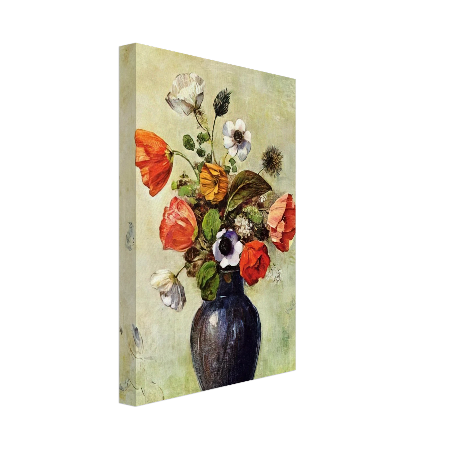 Odilon Redon - ANEMONES AND POPPIES IN A VASE Canvas - 40x60 cm / 16x24 inches-canvas