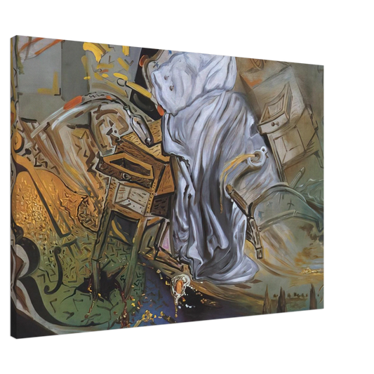 Salvador Dali - BED AND TWO BEDSIDE TABLES FEROCIOUSLY ATTACKING A CELLO FINAL STAGE Canvas - 20x30 cm / 8x12 inches-canvas
