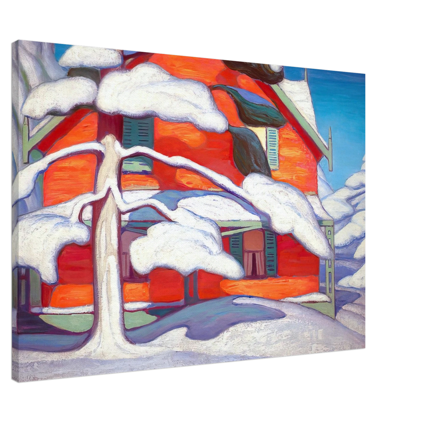 Lawren Harris - Pine Tree and Red House, Winter City - 1924 Canvas - 20x30 cm / 8x12 inches-canvas