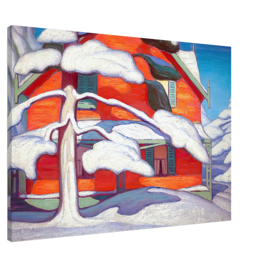 Lawren Harris - Pine Tree and Red House, Winter City - 1924 Canvas - 20x30 cm / 8x12 inches-canvas