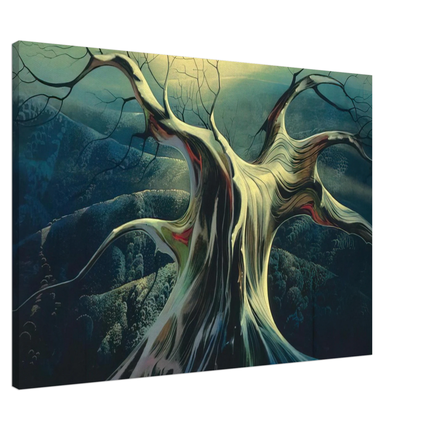 Eyvind Earle - Moonlit Tree Trunk Canvas - 20x30 cm / 8x12 inches-canvas