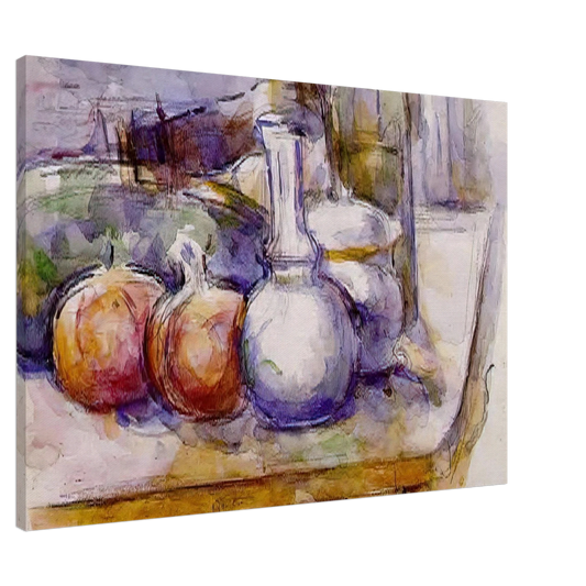 Paul Cezanne - Still Life with Carafe, Sugar Bowl, Bottle, Pommegranates and Watermelon Canvas - 20x30 cm / 8x12 inches-canvas