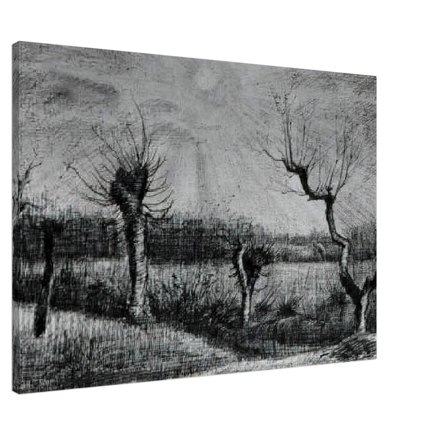 Vincent van Gogh - Landscape with Willows and Sun Shining Through the Clouds Canvas - 20x30 cm / 8x12 inches-canvas