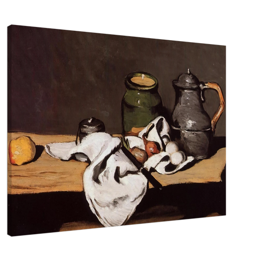 Paul Cezanne - Still Life with Green Pot and Pewter Jug Canvas - 20x30 cm / 8x12 inches-canvas
