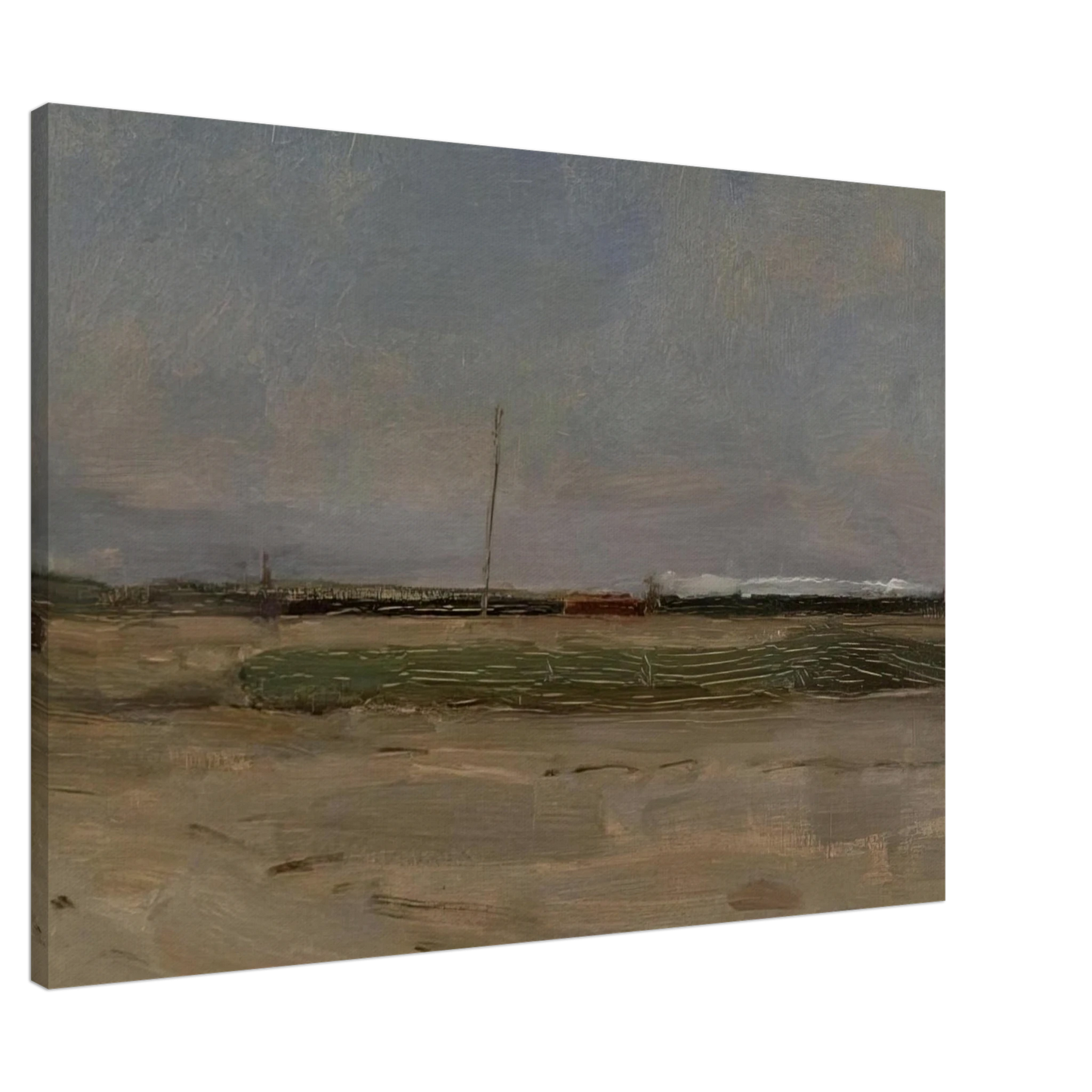 Piet Mondrian - Polder Landscape with a Train and a Small Windmill on the Horizon Canvas - 20x30 cm / 8x12 inches-canvas