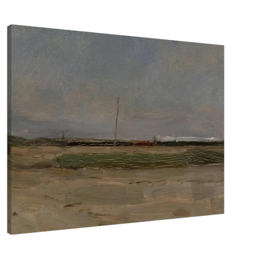 Piet Mondrian - Polder Landscape with a Train and a Small Windmill on the Horizon Canvas - 20x30 cm / 8x12 inches-canvas