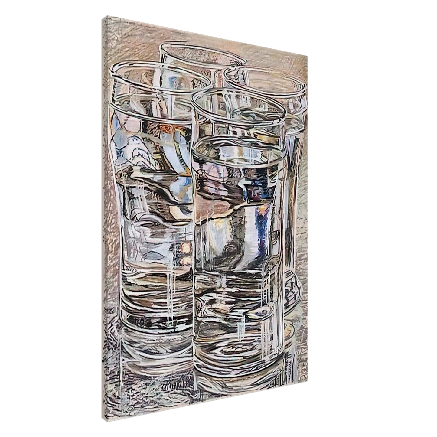 Janet Fish - 4 GLASSES 1974 Canvas - 20x30 cm / 8x12 inches-canvas