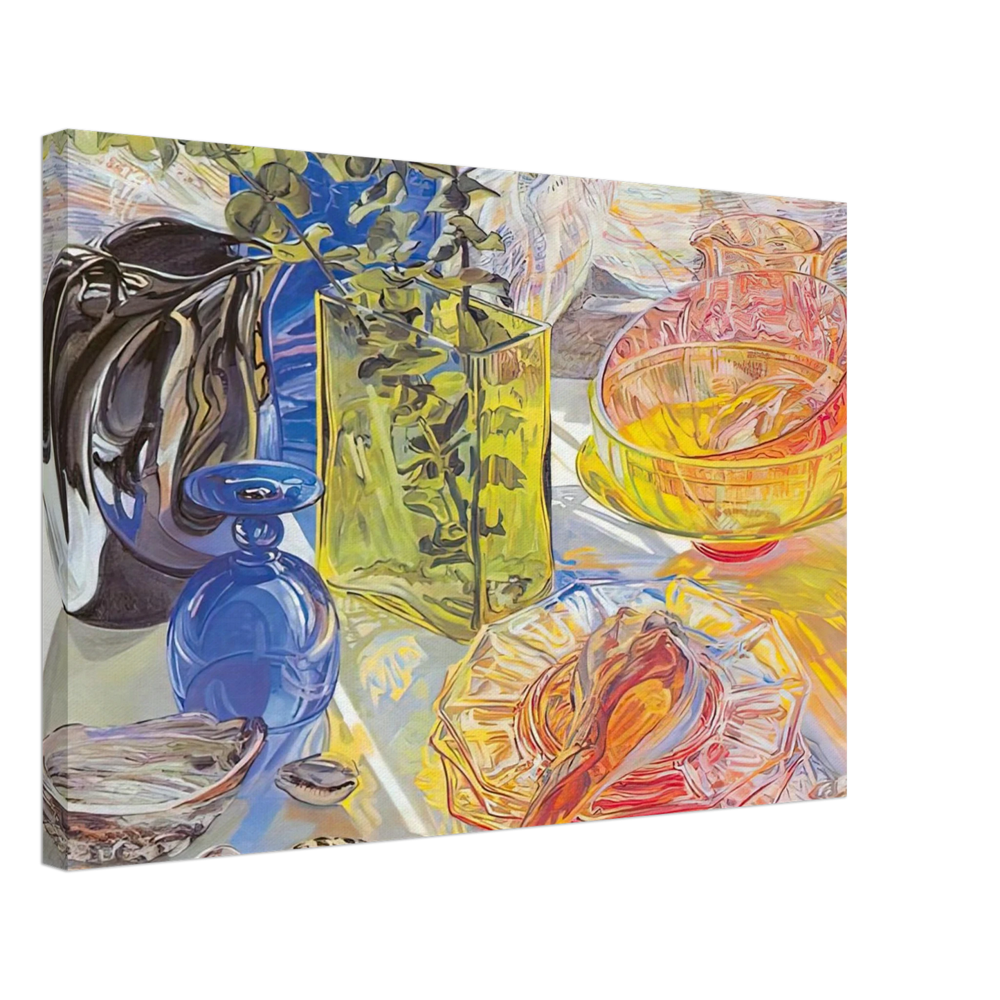 Janet Fish - GLASS AND SHELLS 1990 Canvas - 70x100 cm / 28x40 inches-canvas