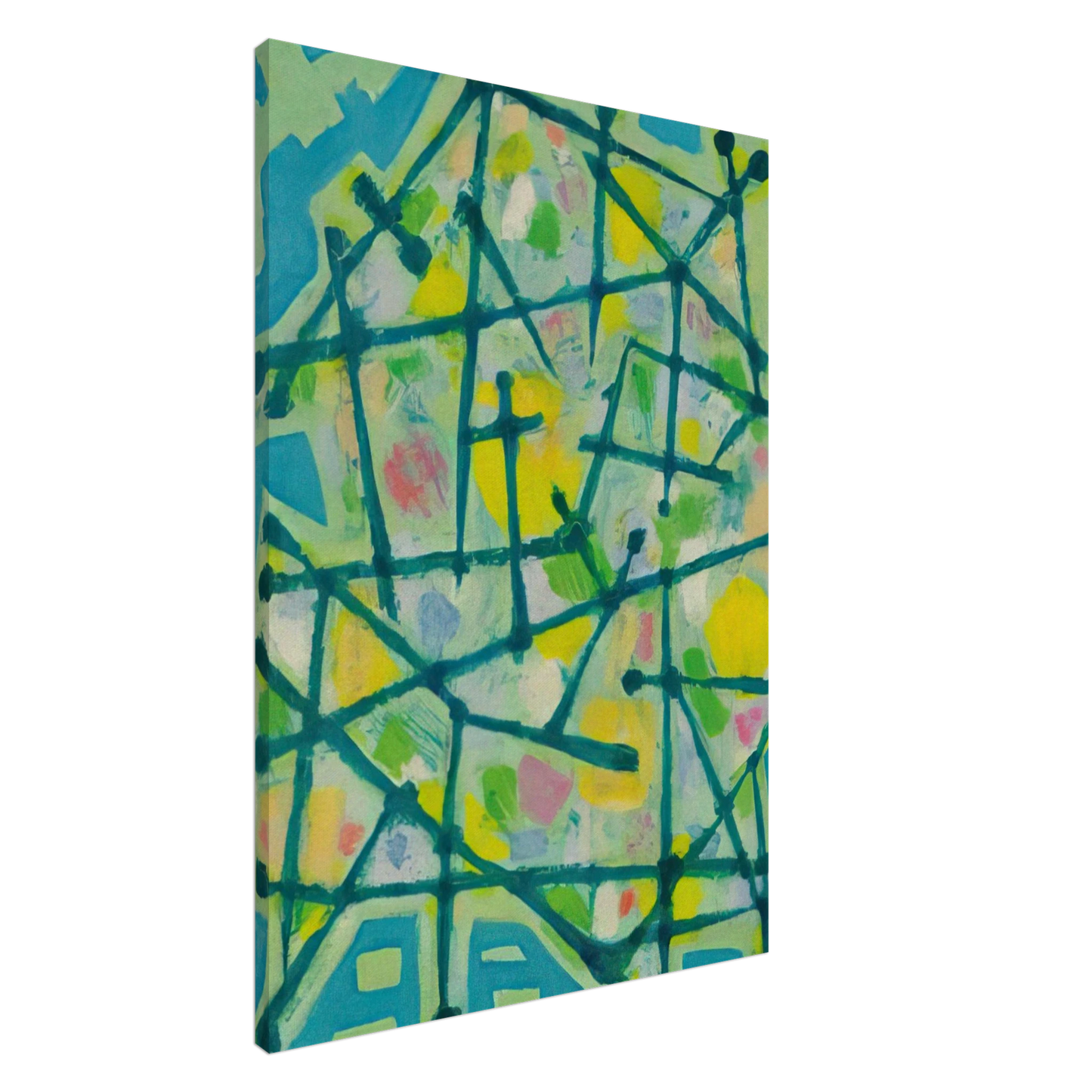 Alfred Manessier - Blue-Green Lines on Aqua Background - 1953 Canvas - 20x30 cm / 8x12 inches-canvas