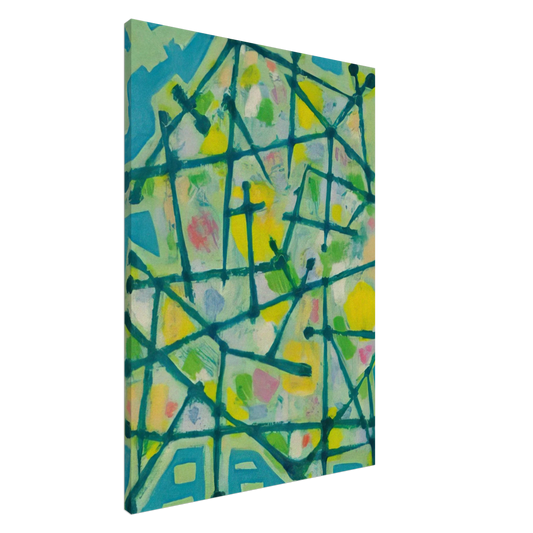 Alfred Manessier - Blue-Green Lines on Aqua Background - 1953 Canvas - 20x30 cm / 8x12 inches-canvas