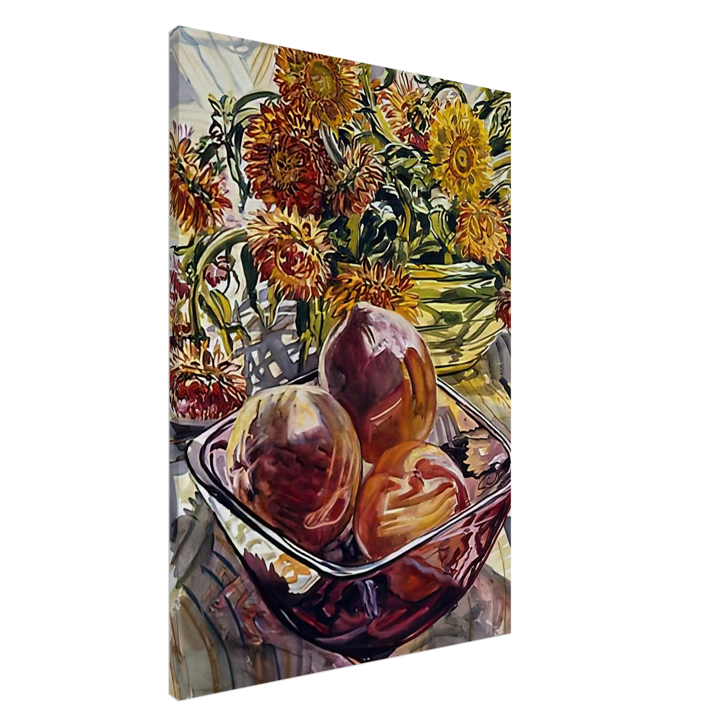 Janet Fish - PEACHES AND STRAWFLOWERS 1990 Canvas - 20x30 cm / 8x12 inches-canvas