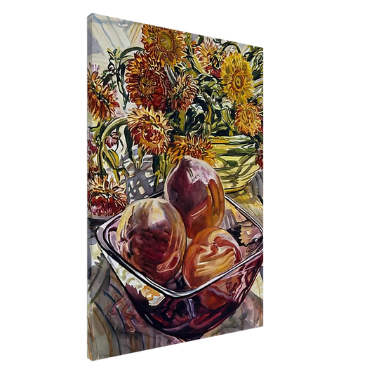 Janet Fish - PEACHES AND STRAWFLOWERS 1990 Canvas - 20x30 cm / 8x12 inches-canvas