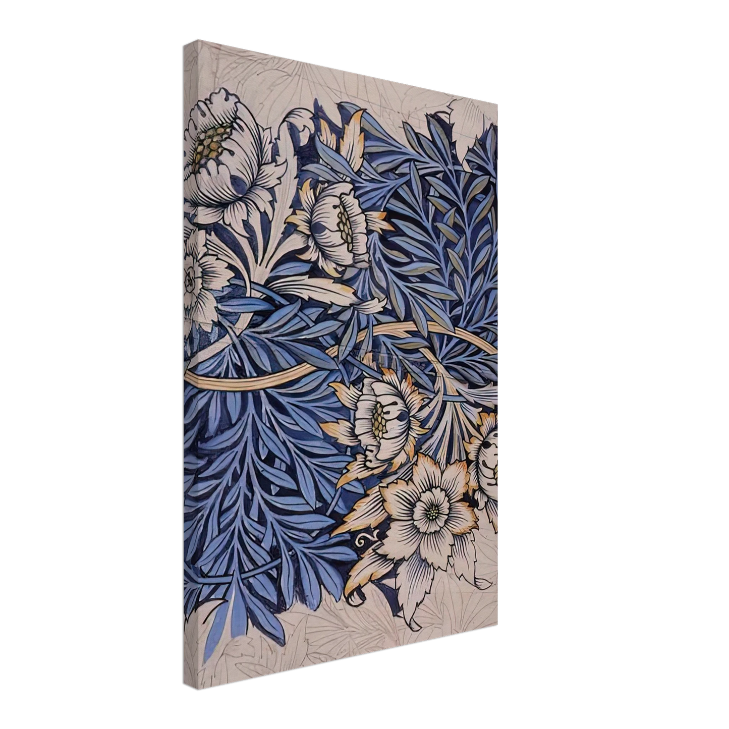William Morris - DESIGN FOR TULIP AND WILLOW INDIGO DISCHARGE WOOD BLOCK PRINTED FABRIC 1873 Canvas - 40x60 cm / 16x24 inches-canvas
