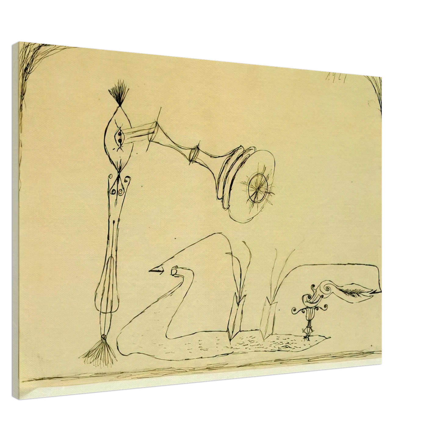 Paul Klee - APPARATUS FOR THE MAGNETIC TREATMENT OF PLANTS 1908 Canvas - 20x30 cm / 8x12 inches-canvas