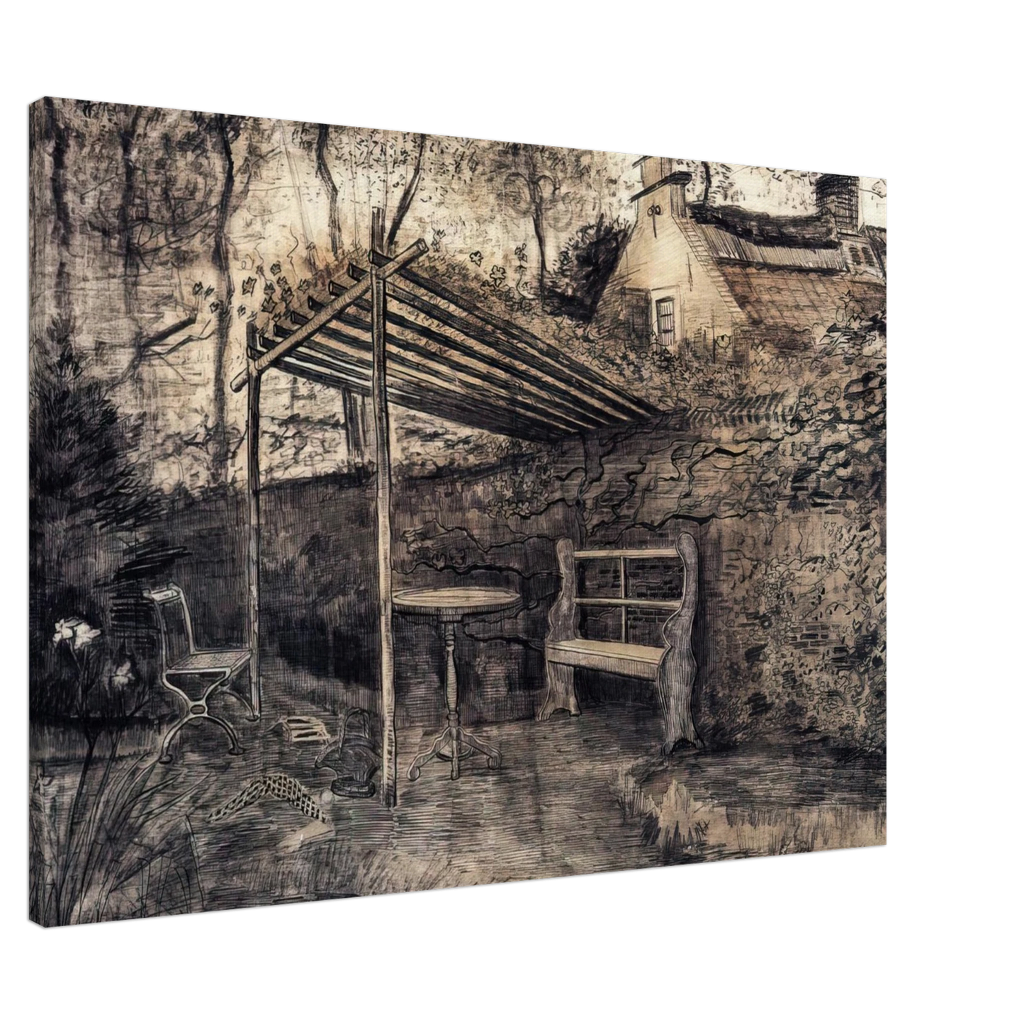 Vincent van Gogh - The Garden of the Parsonage with Arbor Canvas - 20x30 cm / 8x12 inches-canvas