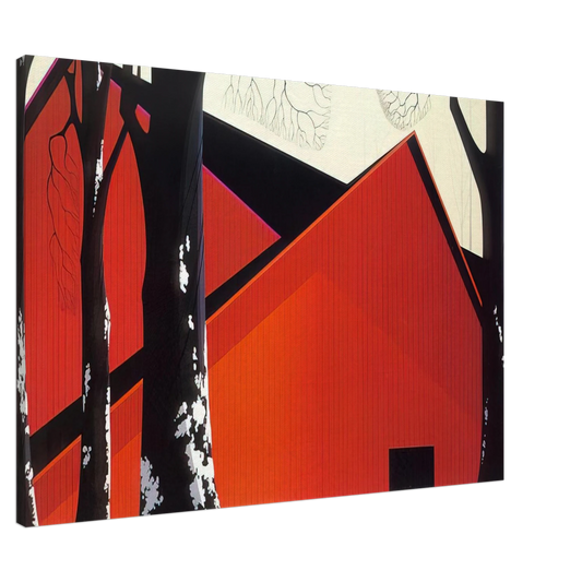 Eyvind Earle - The Great Red Barn Canvas - 20x30 cm / 8x12 inches-canvas