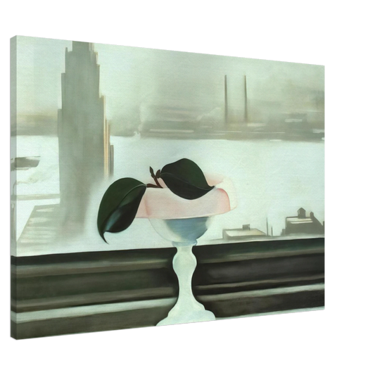 Georgia O'Keeffe - Pink Dish and Green Leaves Canvas - 20x30 cm / 8x12 inches-canvas