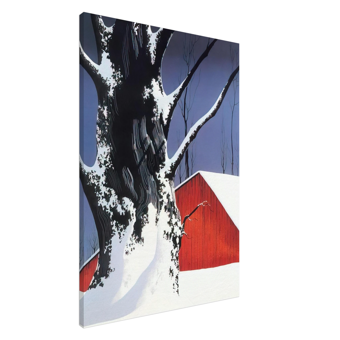 Eyvind Earle - Red Barn and Tree Snow Canvas - 20x30 cm / 8x12 inches-canvas
