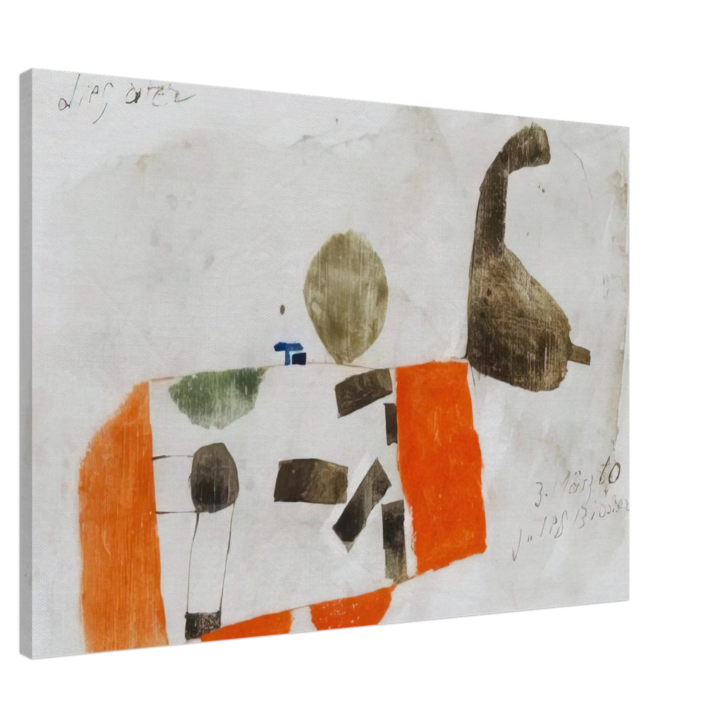 Julius Bissier - Komposition 3. Marz 60 - 1960 Canvas - 20x30 cm / 8x12 inches-canvas