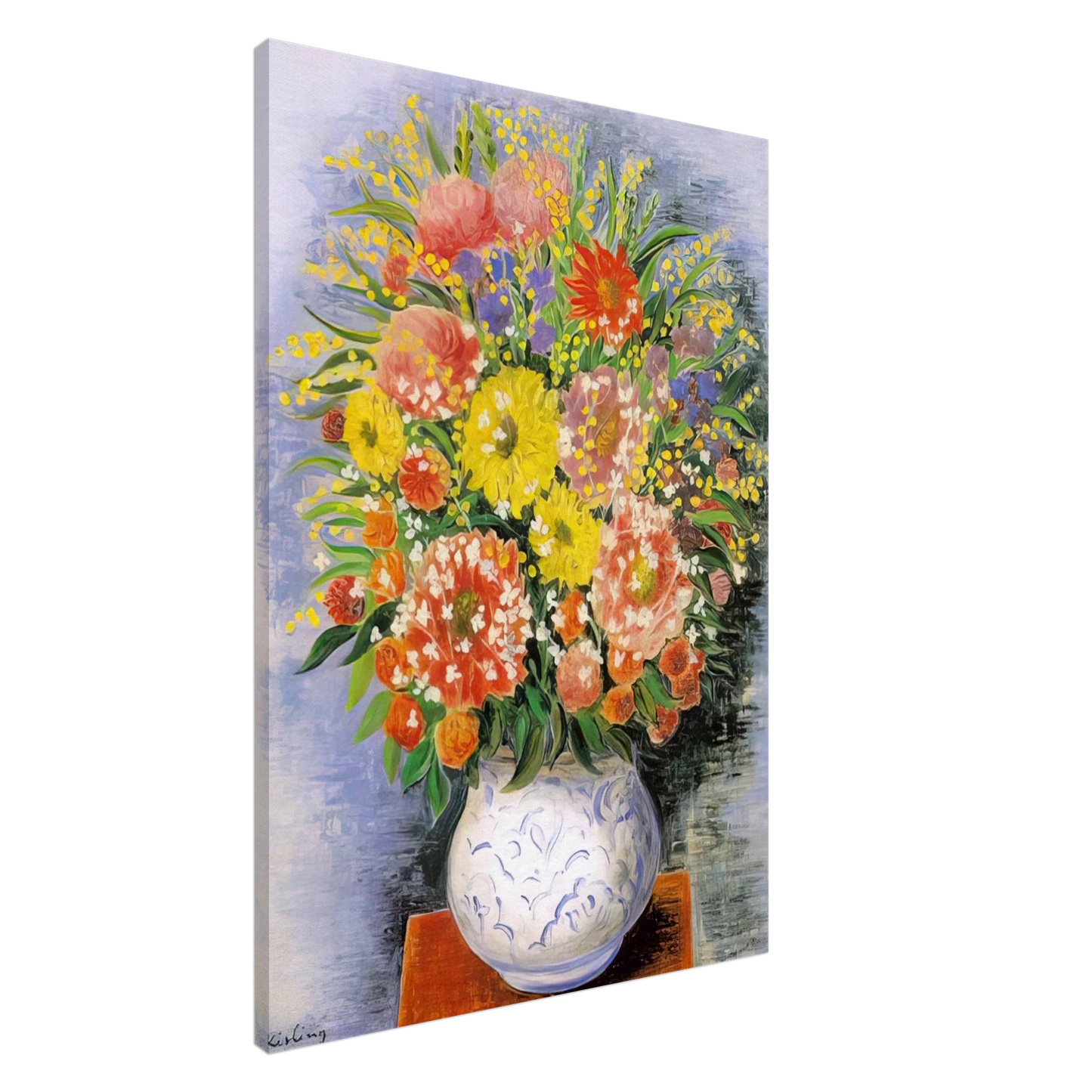 Moise Kisling - BOUQUET OF VARIOUS FLOWERS AND MIMOSA Canvas - 20x30 cm / 8x12 inches-canvas
