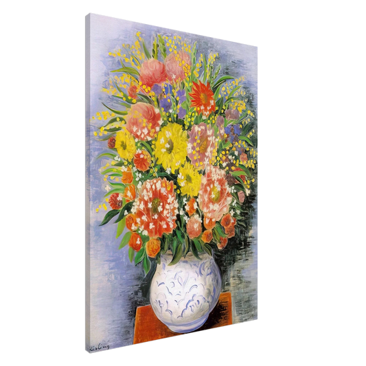 Moise Kisling - BOUQUET OF VARIOUS FLOWERS AND MIMOSA Canvas - 20x30 cm / 8x12 inches-canvas