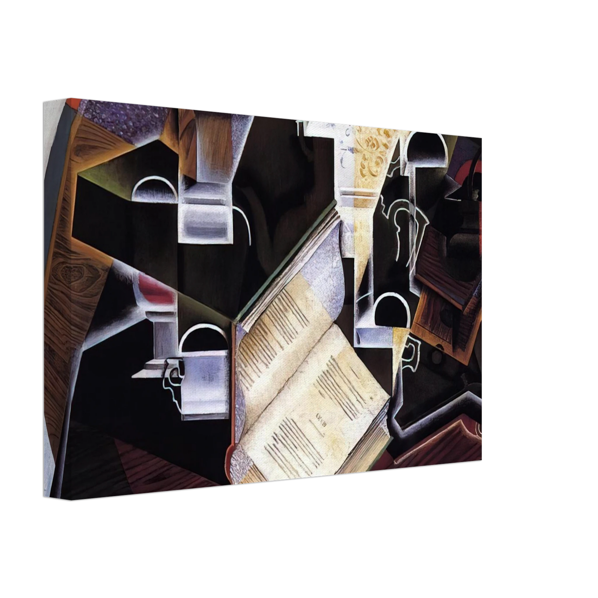Juan Gris - BOOK PIPE AND GLASSES Canvas - 40x60 cm / 16x24 inches-canvas