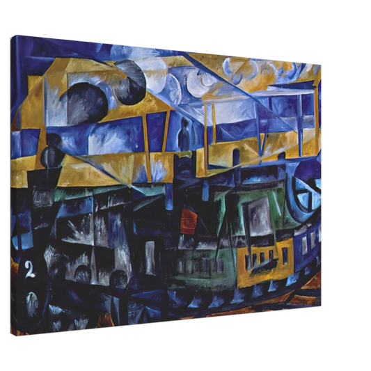Natalia Goncharova - Airplane over train - 1913 Canvas - 20x30 cm / 8x12 inches-canvas