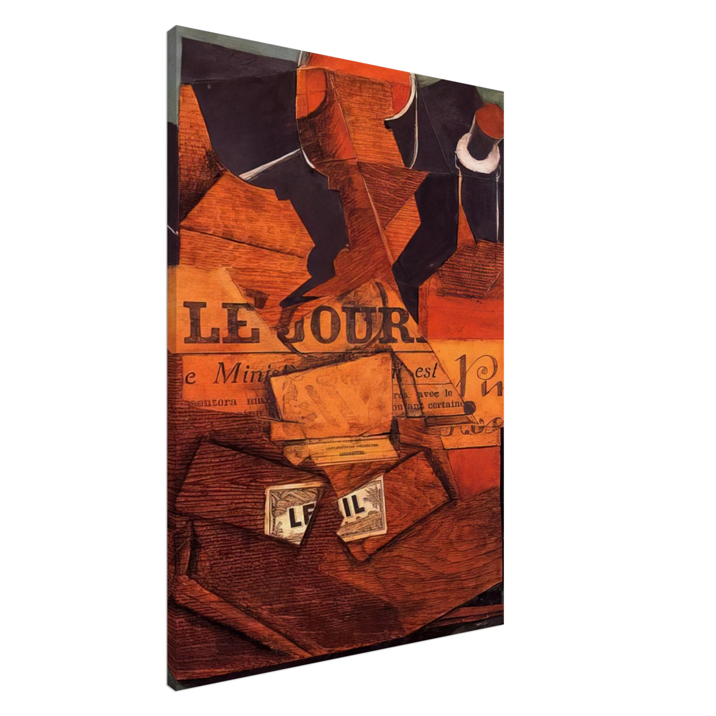 Juan Gris - TOBACCO NEWSPAPER AND BOTTLE OF WINE 1914 Canvas - 20x30 cm / 8x12 inches-canvas