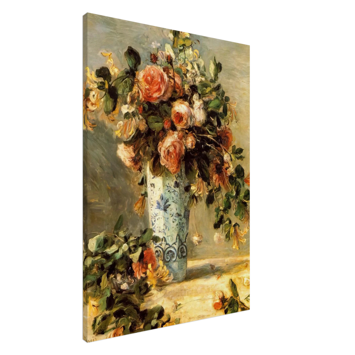 Pierre-Auguste Renoir - Roses and Jasmine in a Delft Vase Canvas - 20x30 cm / 8x12 inches-canvas