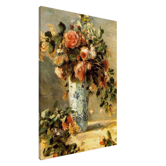 Pierre-Auguste Renoir - Roses and Jasmine in a Delft Vase Canvas - 20x30 cm / 8x12 inches-canvas